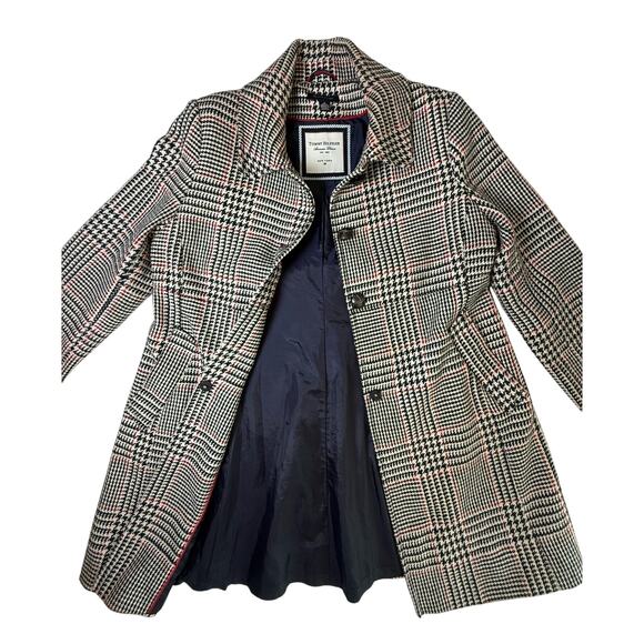 TOMMY HILFIGER Sz 12 Classic Plaid Wool Blend Long Overcoat Coat Jacket - Picture 2 of 7
